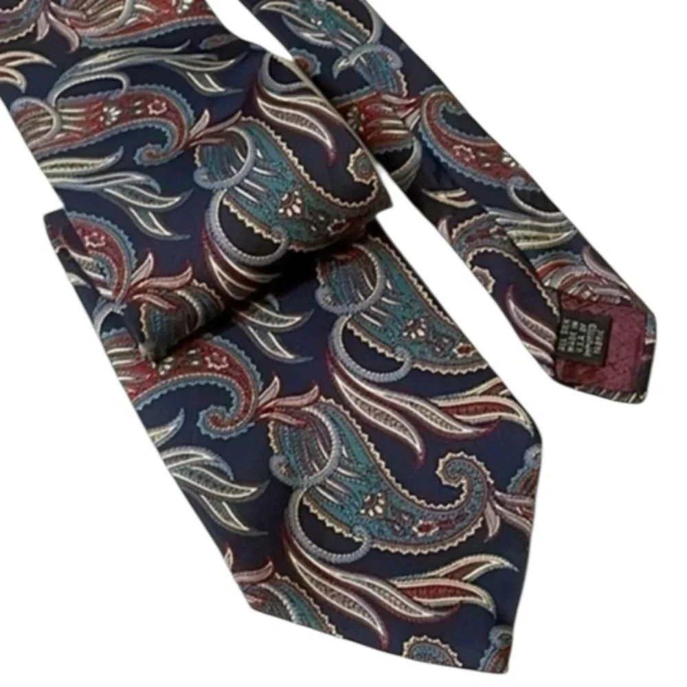 Christian Dior Monsieur Mens Silk Tie Blue Paisley Print Vintage Tie